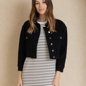 Black Denim Cropped Jacket - Image 1