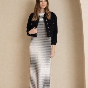 Black Denim Cropped Jacket - Image 2