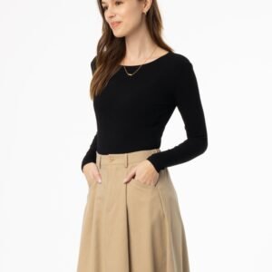 Black Basic Wider Neck Ribbed Tee - Image 2