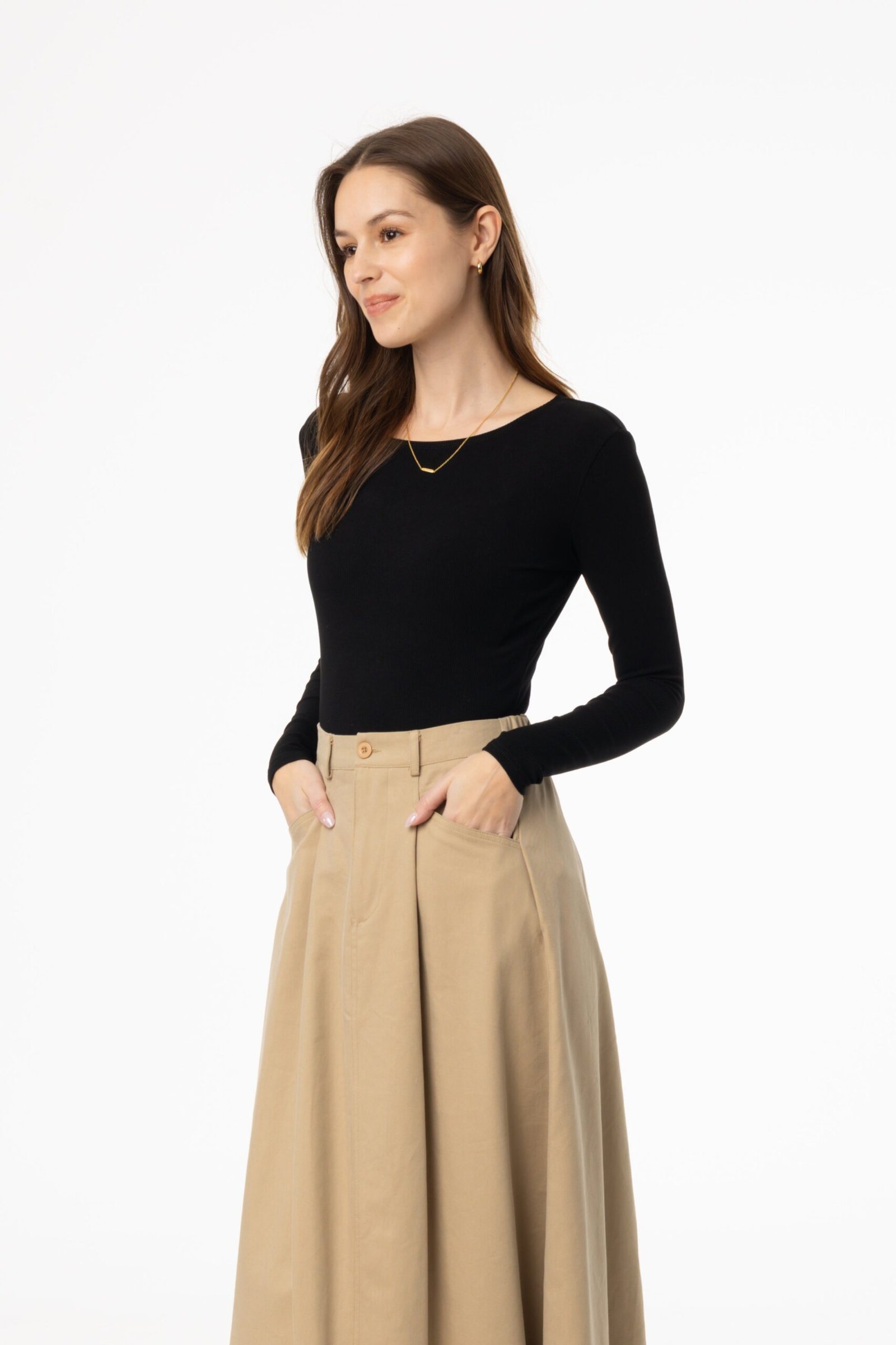 Black Basic Wider Neck Ribbed Tee - Image 2