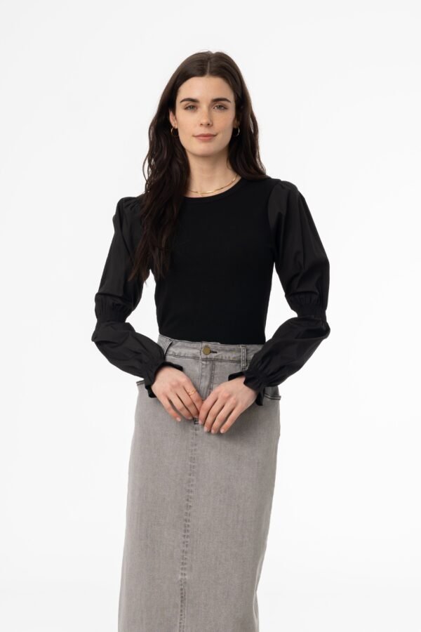 Black Combo Gathered Sleeve T-Shirt