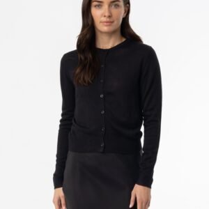 Black Fine Knit Round Neck Cardi - Image 4