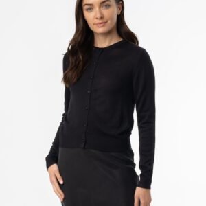 Black Fine Knit Round Neck Cardi - Image 1
