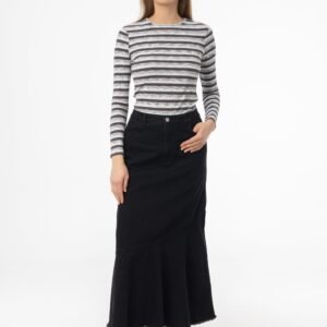 Black Fringe Tiered Denim Skirt - Image 4