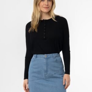 Black Henley Dolman T-Shirt - Image 1