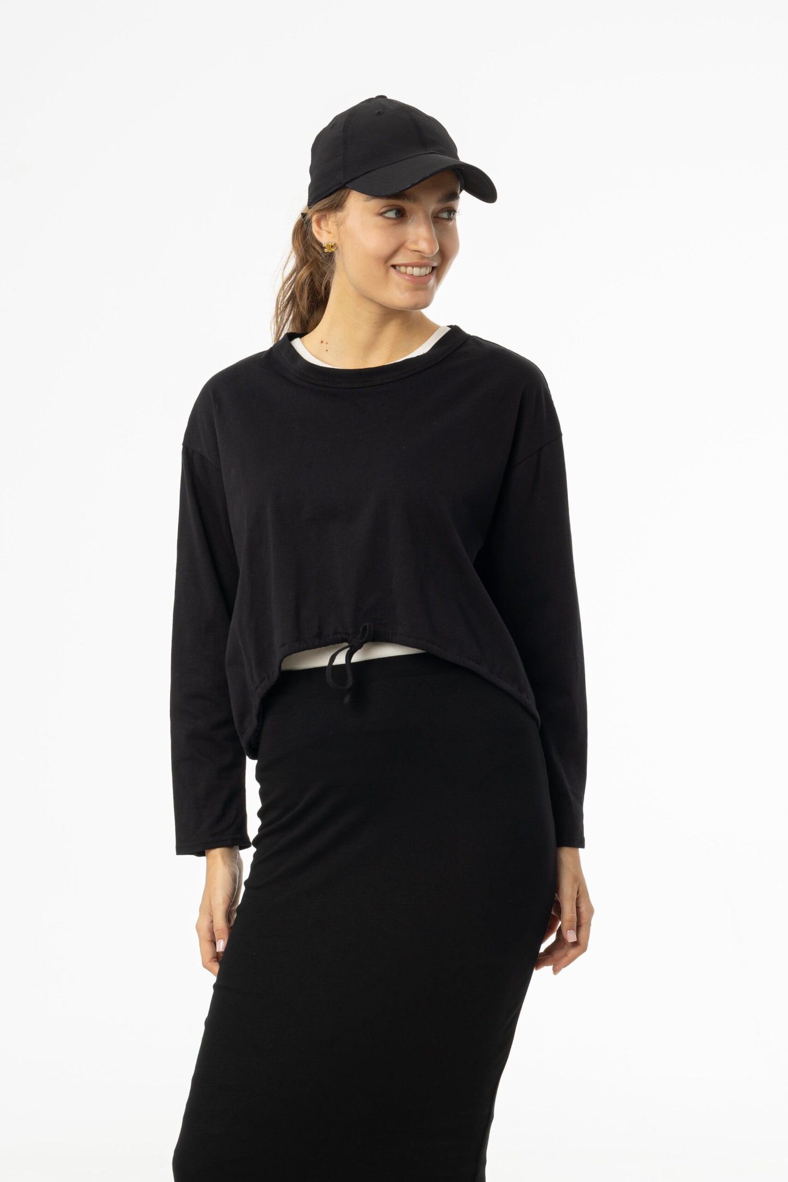 Black High Low Drawstring Tee - Image 4