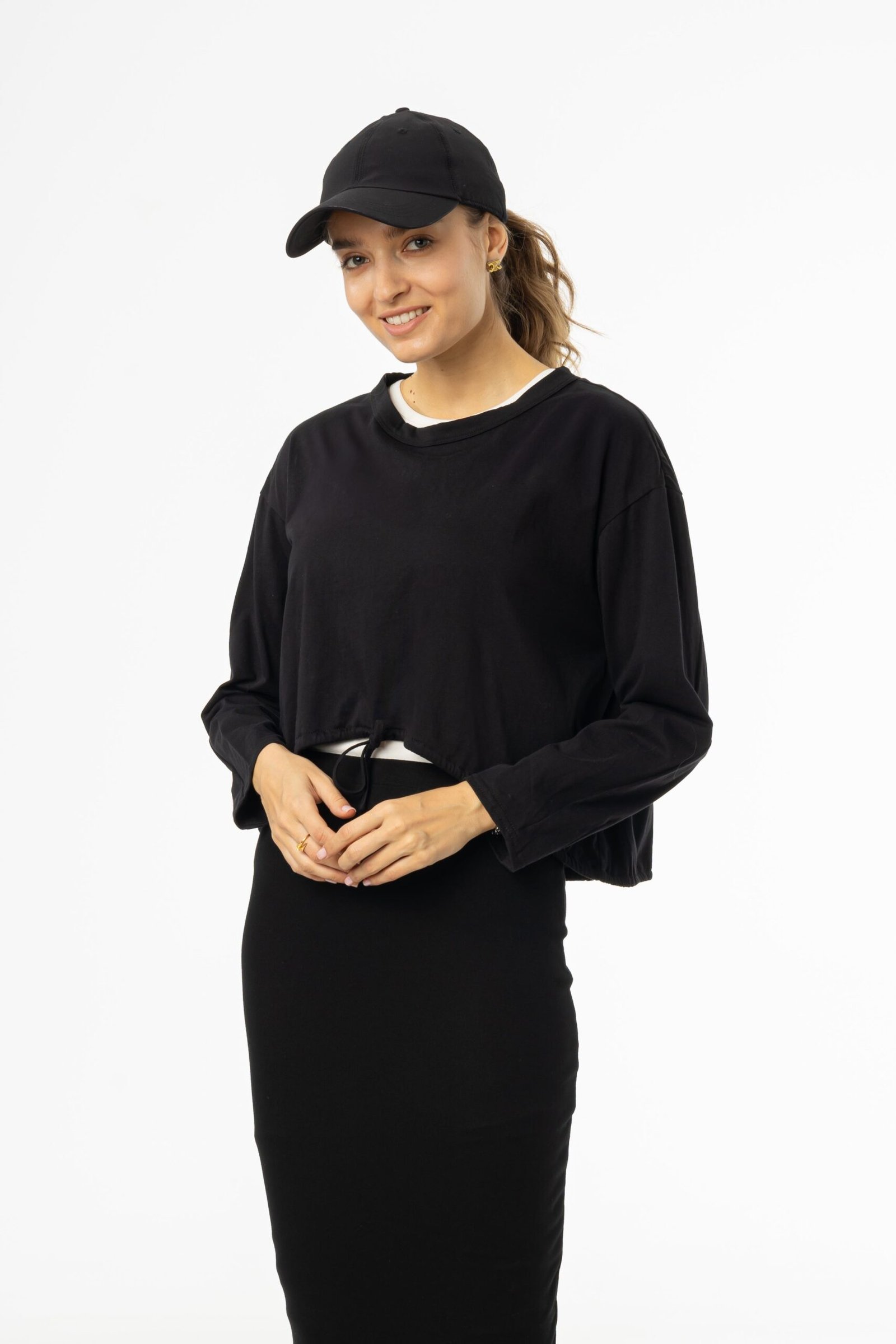 Black High Low Drawstring Tee - Image 1