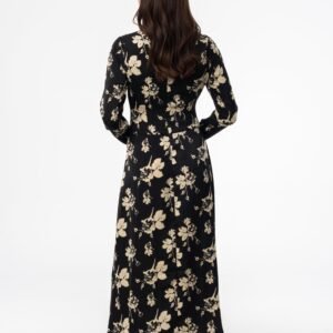 Black Floral Ruched Maxi Dress - Image 3