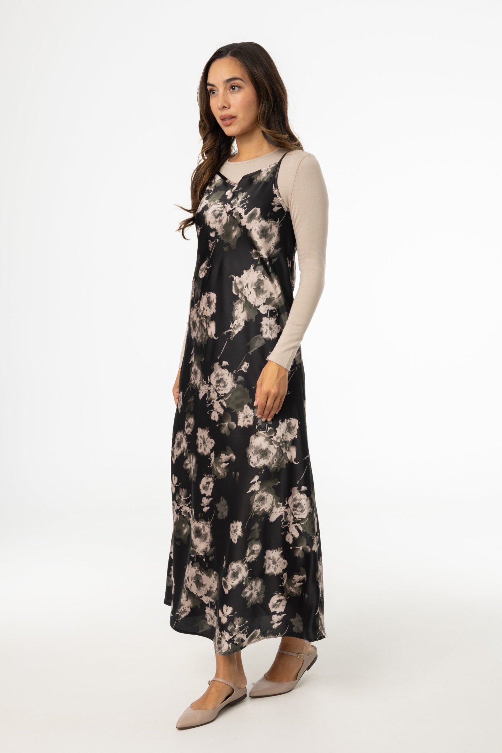 Black Floral Printed Slip Dress - Image 2