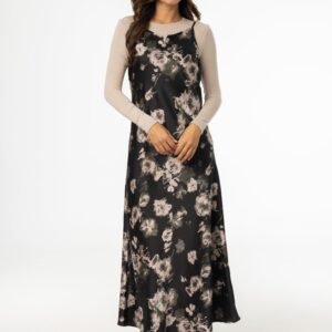 Black Floral Printed Slip Dress - Image 1