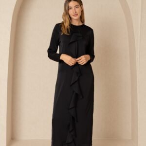 Black Front Ruffle Silk Maxi - Image 1